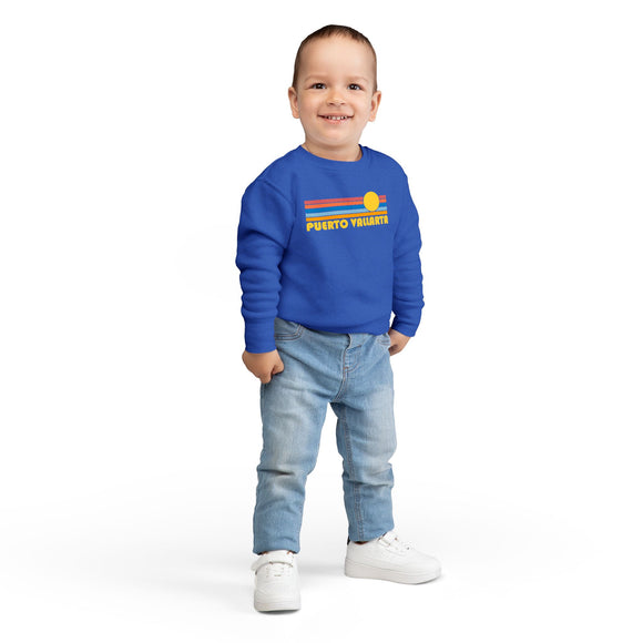 Puerto Vallarta, Mexico Toddler Sweatshirt - Retro Sun Puerto Vallarta Toddler Crewneck Sweatshirt