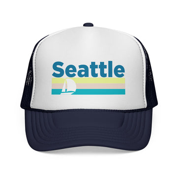 Seattle, Washington Retro Sailboat Trucker Hat - 0