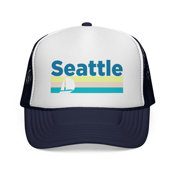 Seattle, Washington Retro Sailboat Trucker Hat