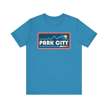Buy aqua Park City, Utah T Shirt - Retro Graphic Tee - Mountain Box Patch