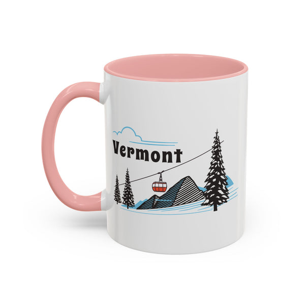 Vermont Retro Snow Skiing Mountain 11 oz Mug, Ski Lodge Decor Coffee Cup, Mountain Gondola Lover Gift, Retro Skiing Mug