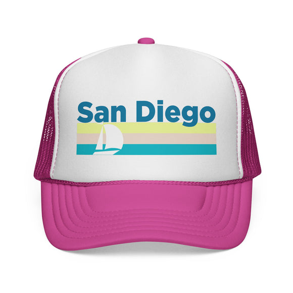 San Diego, California Retro Sailboat Trucker Hat