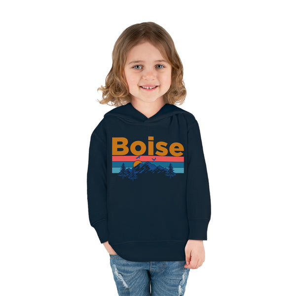 Boise Toddler Hoodie - Retro Mountain Sun Unisex Boise Toddler Sweatshirt