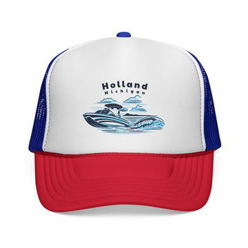 Buy blue-red Holland, Michigan Wakeboard Boat Trucker Hat