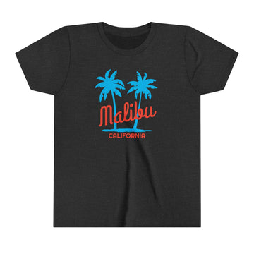Buy dark-grey-heather Malibu, California Youth Shirt - Retro Palm Tree Malibu Kid's T-Shirt