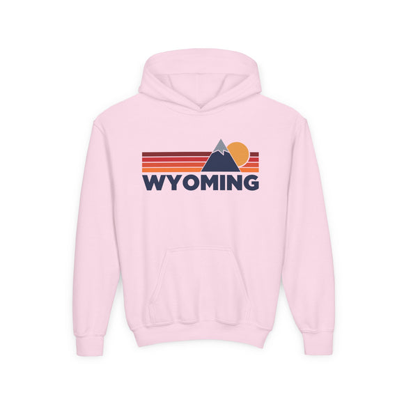 Wyoming Youth Hoodie Retro Mountain, Kids Pullover, Vintage Style Wyoming Sweatshirt