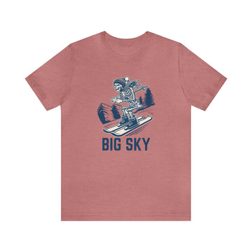 Buy heather-mauve Big Sky, Montana T-Shirt - Skeleton Skier Unisex Big Sky Shirt