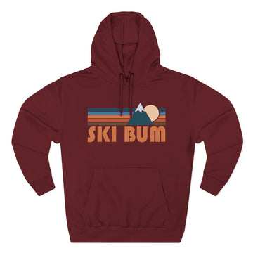 Buy burgundy Ski Bum Hoodie - Retro Mountain Unisex Sweatshirt