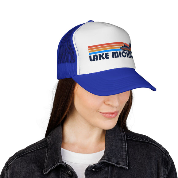 Lake Michigan Retro PWC Boating Trucker Hat - Vintage Style Lake Michigan Cap