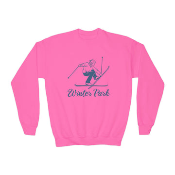 Buy safety-pink Winter Park, Colorado Youth Crewneck Sweatshirt - Snow Ski Unisex Kid's Winter Park, Colorado Sweatshirt