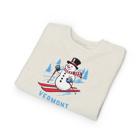 Vermont Toddler Sweatshirt - Skiing Snowman Vermont Toddler Crewneck Sweatshirt