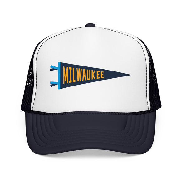 Milwaukee, Wisconsin Pennant Trucker Hat — Retro Flag Foam Cap