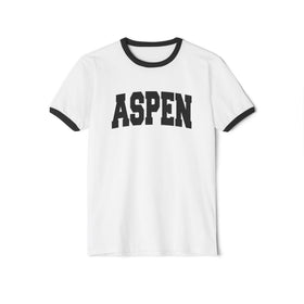 Buy white-black Aspen, Colorado Cotton Ringer Graphic Tee - Unisex Aspen T Shirt, Vintage Style Tee, Men's/Women's Tee