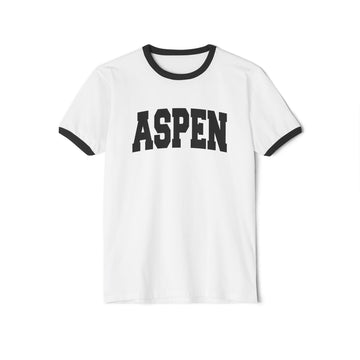 Buy white-black Aspen, Colorado Cotton Ringer Graphic Tee - Unisex Aspen T Shirt, Vintage Style Tee, Men's/Women's Tee