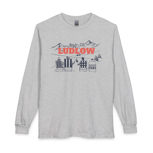 Ludlow, Vermont Après-ski Long Sleeve Shirt - Mountain Retro Skiing