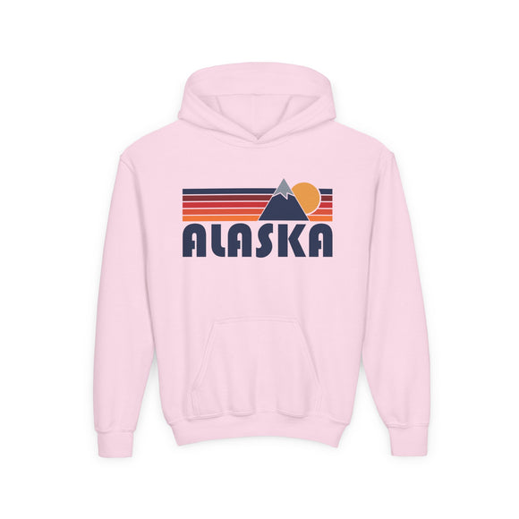 Alaska Youth Hoodie Retro Mountain, Kids Pullover, Vintage Style Alaska Sweatshirt