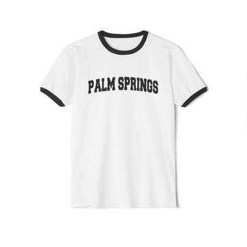 Buy white-black Palm Springs, California Cotton Ringer Graphic Tee - Unisex Palm Springs T Shirt, Vintage Style Tee, Men's/Women's Tee