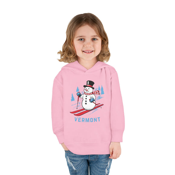 Vermont Toddler Hoodie - Unisex Skiing Snowman Vermont Sweatshirt