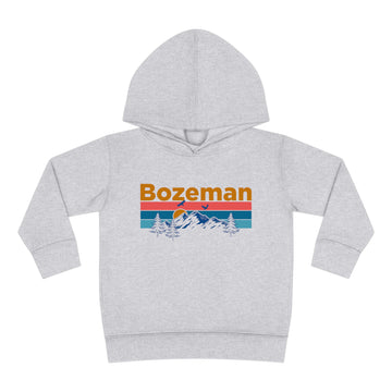 Bozeman Toddler Hoodie - Retro Mountain Sun Unisex Bozeman Toddler Sweatshirt