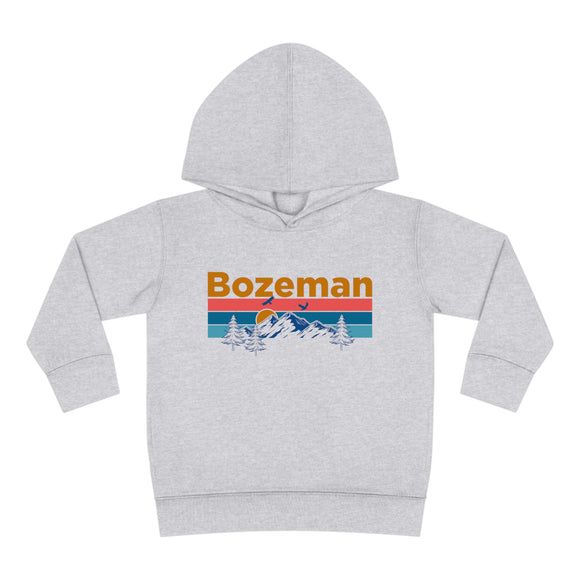 Bozeman Toddler Hoodie - Retro Mountain Sun Unisex Bozeman Toddler Sweatshirt