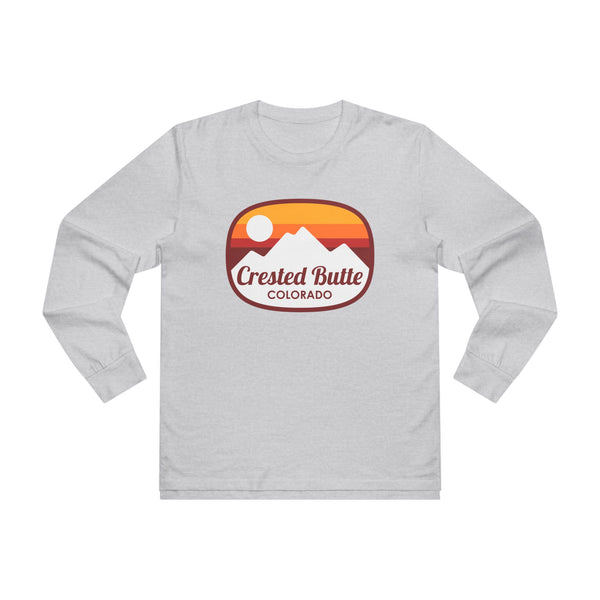 Crested Butte, Colorado Mens Base Long-sleeve Tee - Retro Ombre Heavy Weight Long Sleeve T-shirt