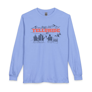 Buy carolina-blue Telluride, Colorado Après-ski Long Sleeve Shirt - Mountain Retro Skiing