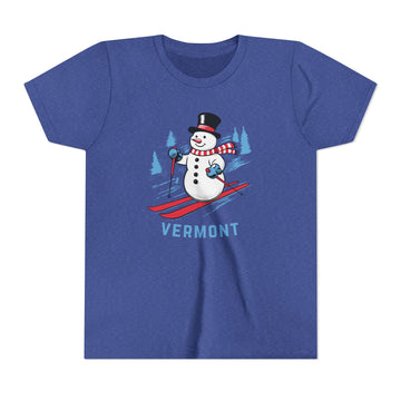 Buy heather-true-royal Vermont Youth Skiing Snowman Tee - Kids T Shirt