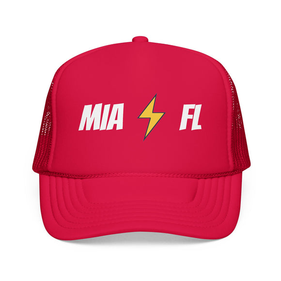Miami, Florida Retro Trucker Hat - Lightning Foam Cap - Lightning Black