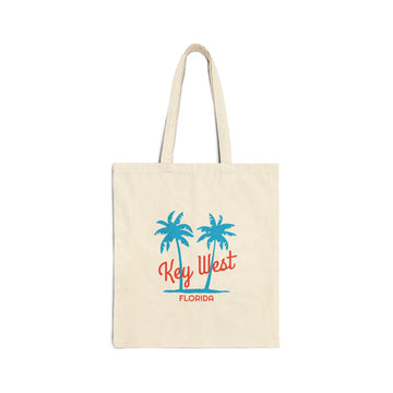Key West, Florida, Cotton Canvas Key West Tote Bag - Palm Script