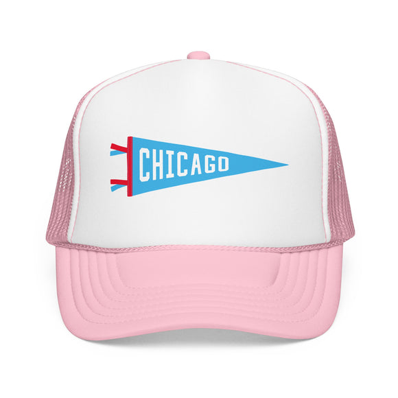 Chicago, Illinois Pennant Trucker Hat — Retro Flag Foam Cap