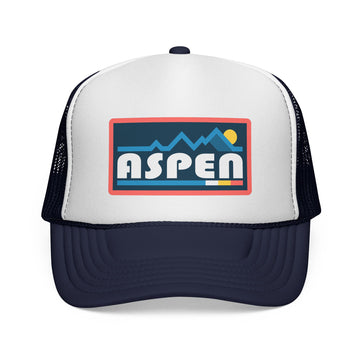 Buy dark-navy Aspen, Colorado Retro Mountains Trucker Hat - Vintage Style Aspen Cap