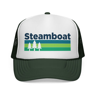 Buy dark-green Steamboat Springs, Colorado Retro Trees Trucker Hat - Vintage Style Steamboat Springs Cap