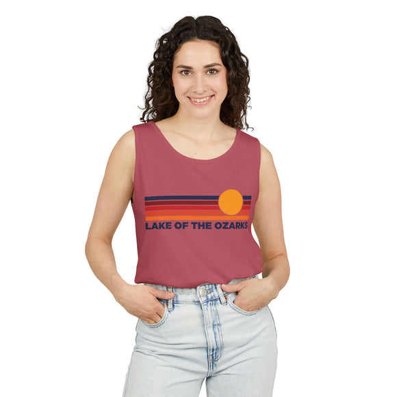 Lake of the Ozarks, Missouri Retro Sunstripe Tank Top | Comfort Colors - 100% Cotton