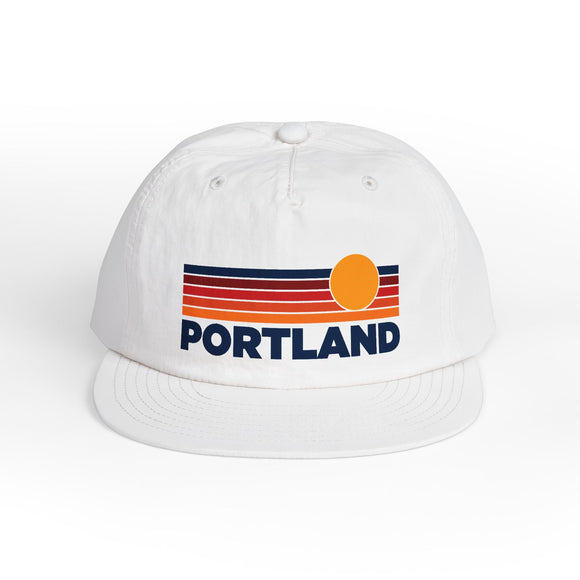 Portland, Oregon retro sunset Surf Cap | vintage striped sun state hat