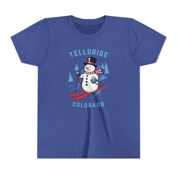 Telluride, Colorado Youth Skiing Snowman Tee - Kids Telluride T Shirt