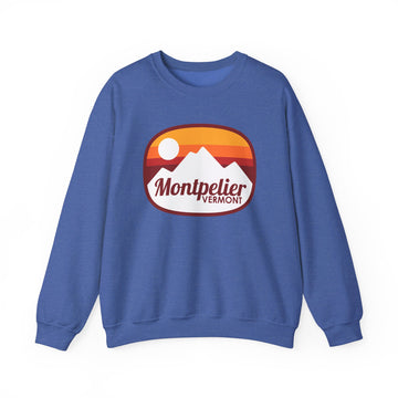 Buy heather-sport-royal Montpelier, Vermont Sweatshirt - Unisex Retro Ombre Crewneck Montpelier Sweatshirt