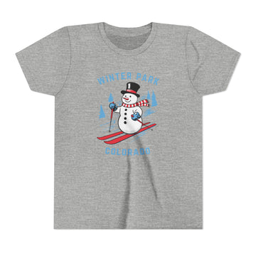 Winter Park, Colorado Youth Skiing Snowman Tee - Kids Winter Park T Shirt - 0