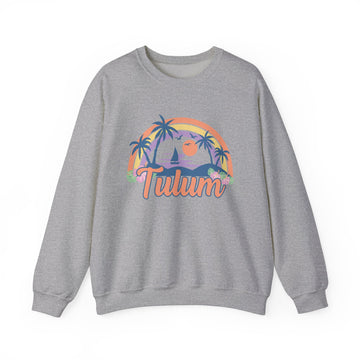 Buy sport-grey Tulum, Mexico Sweatshirt - Unisex Retro Beach Crewneck Tulum Sweatshirt