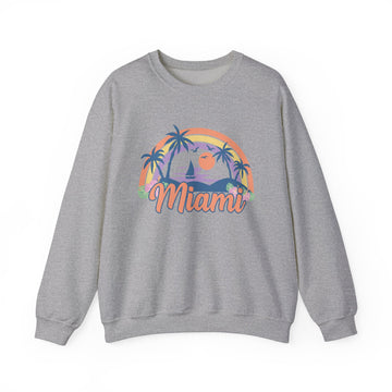 Buy sport-grey Miami, Florida Sweatshirt - Unisex Retro Beach Crewneck Miami Sweatshirt