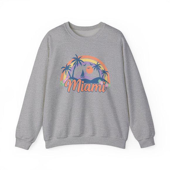 Miami, Florida Sweatshirt - Unisex Retro Beach Crewneck Miami Sweatshirt