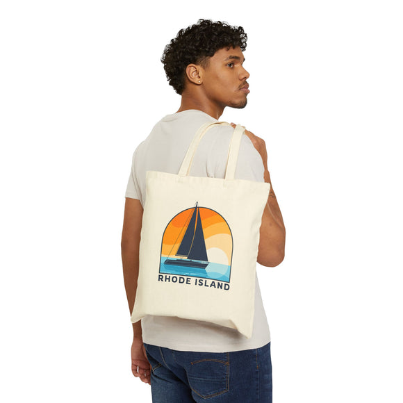 Rhode Island Cotton Canvas Tote Bag Sailboat - 15" x 16"