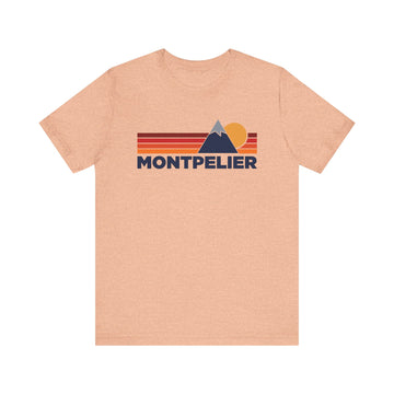 Buy heather-peach Retro Montpelier, Vermont T-shirt, Mountain Tee, Vintage Montpelier Unisex Jersey Shirt, Outdoor Hiking Apparel