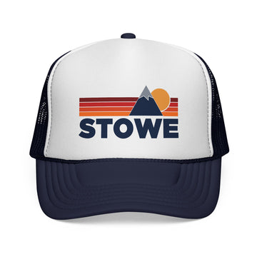 Buy dark-navy Stowe, Vermont Retro Mountains Trucker Hat - Vintage Style Stowe Cap