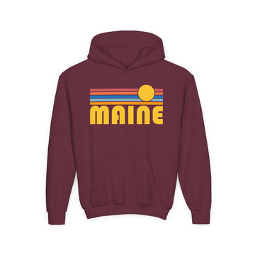 Buy maroon Maine Youth Hoodie - Retro Sun Maine Youth Sweatshirt