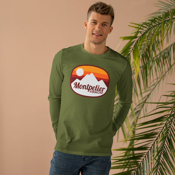 Montpelier, Vermont Mens Base Long-sleeve Tee - Retro Ombre Heavy Weight Long Sleeve T-shirt