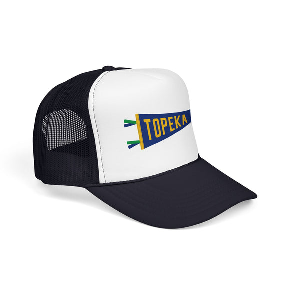 Topeka, Kansas Pennant Trucker Hat — Retro Flag Foam Cap