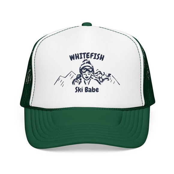 Whitefish, Montana Ski Babe Trucker Hat — Foam Mesh Cap