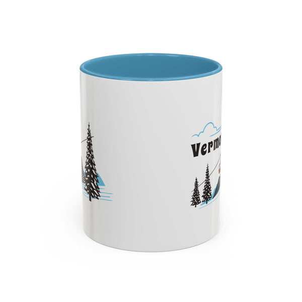 Vermont Retro Snow Skiing Mountain 11 oz Mug, Ski Lodge Decor Coffee Cup, Mountain Gondola Lover Gift, Retro Skiing Mug