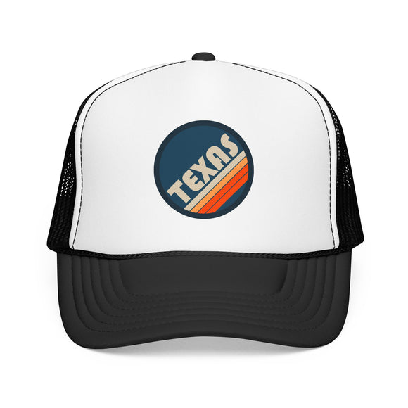 Texas Retro Trucker Hat — Vintage Striped Foam Cap