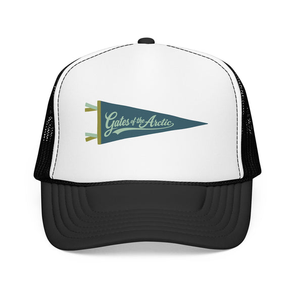 Gates of the Artic National Park Pennant Trucker Hat — Vintage Foam Mesh Cap